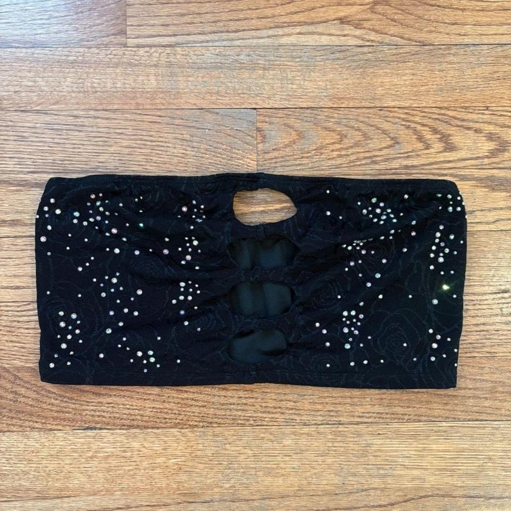 Shein Black Tube top size Large, rhinestoned